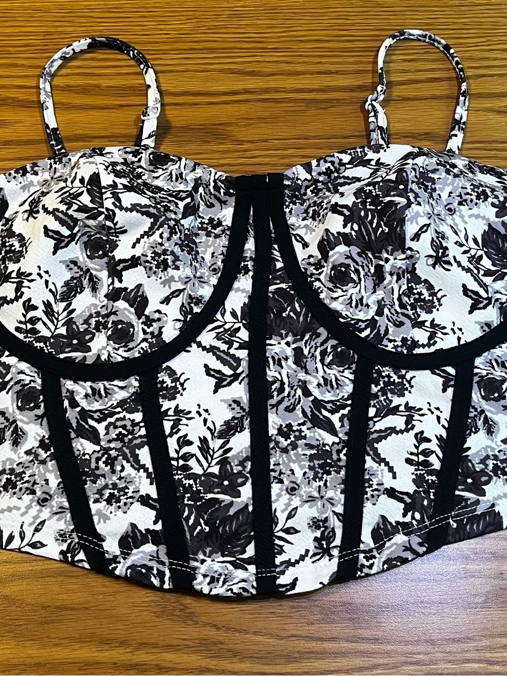 SHEIN Black & White Floral Bustier Camisole